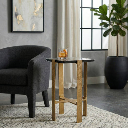 Side Table - Gold Glass Square Top with Metall Frame, 24 in.