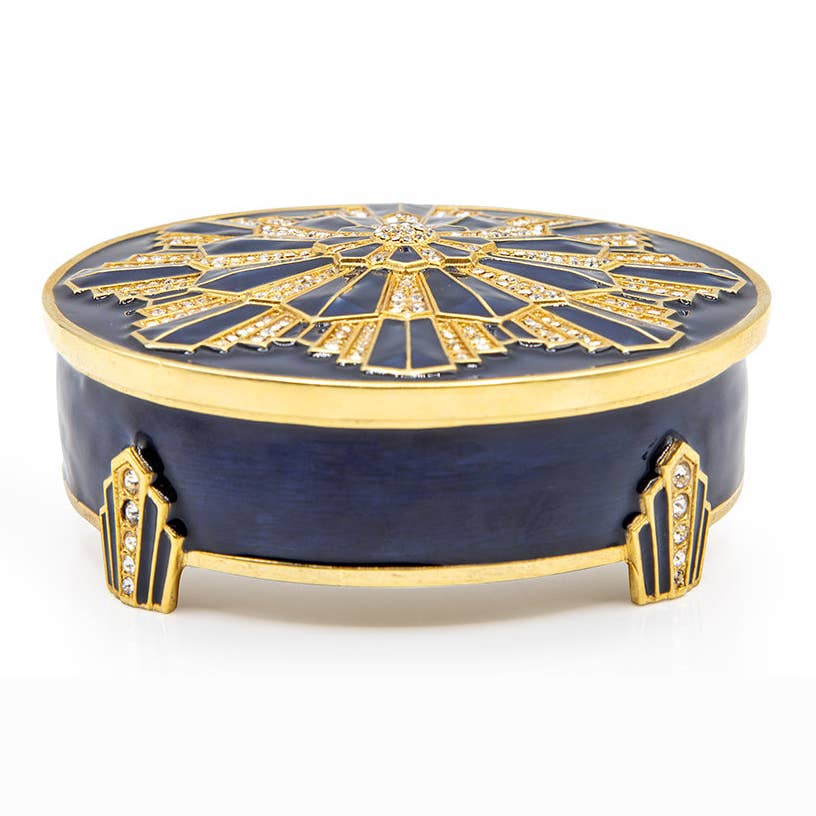 Jay Strongwater Art Deco - Delft Garden Decorative Box, Blue Crystal Enamel Gold-Finished