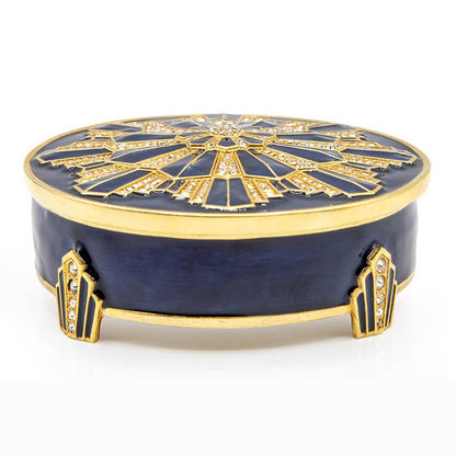 Jay Strongwater Art Deco - Delft Garden Decorative Box, Blue Crystal Enamel Gold-Finished