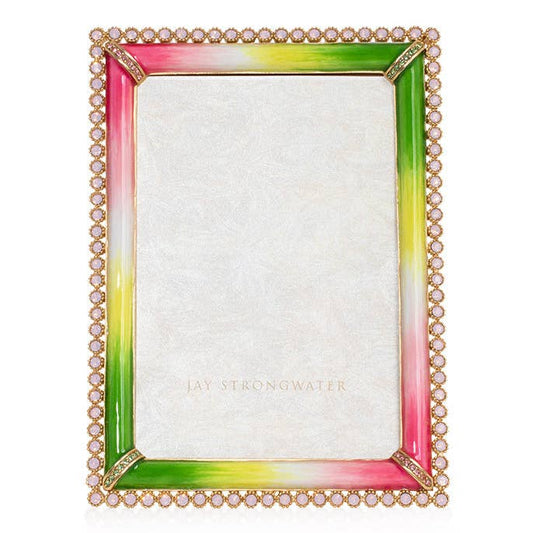 Jay Strongwater Lorraine Stone Edge 4" x 6" Crystal Enamel Picture Frame, Flora