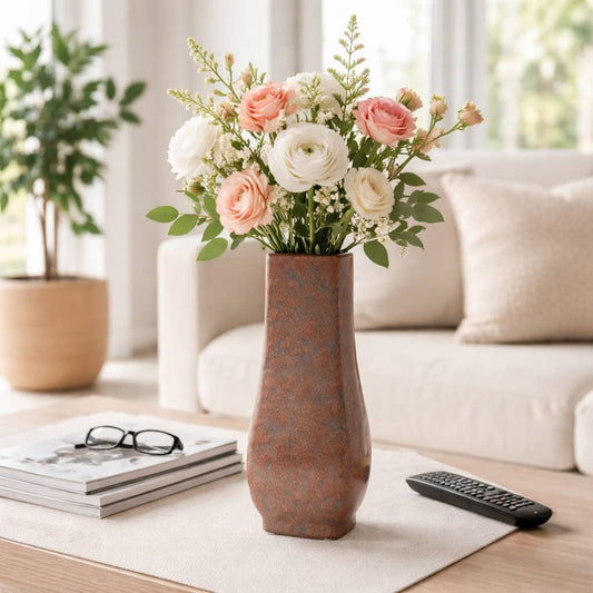 Decorative Vase - Brown/Red Ceramic Modern Flared, 14 in.