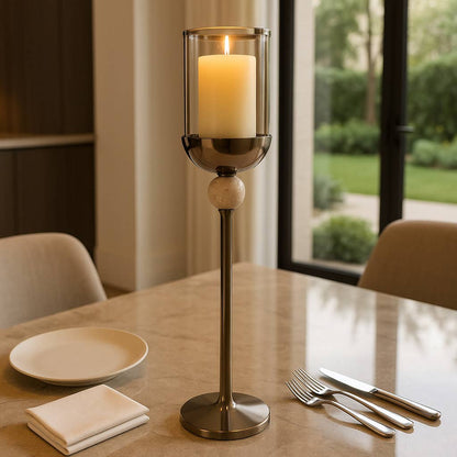Candle Holder - Bronze Metal Large Floor Hurricane, 29 in.