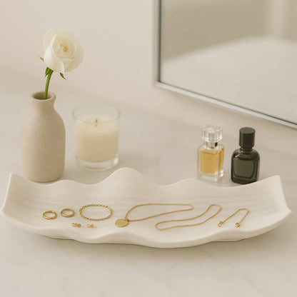 Tray - Ivory Porcelain Wavy Abstract Oversized, 20 in.