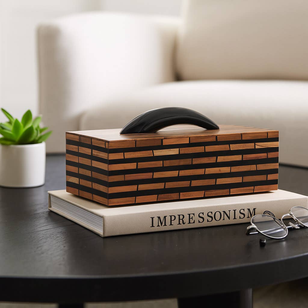 Decorative Box - Brown Resin Brick-Pattern with Lid, 17 in.