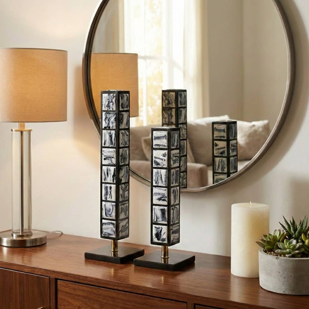 Decorative Objects Set of 2 - Black Resin Towers, 21/16 in.