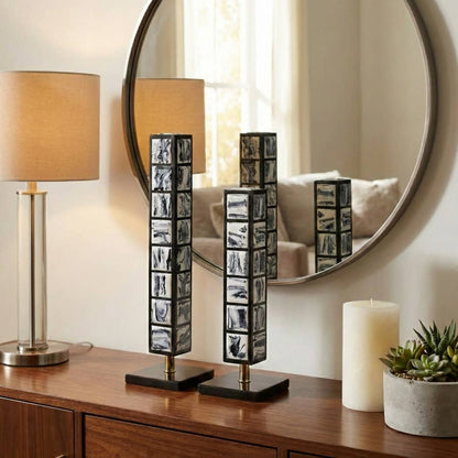 Decorative Objects Set of 2 - Black Resin Towers, 21/16 in.
