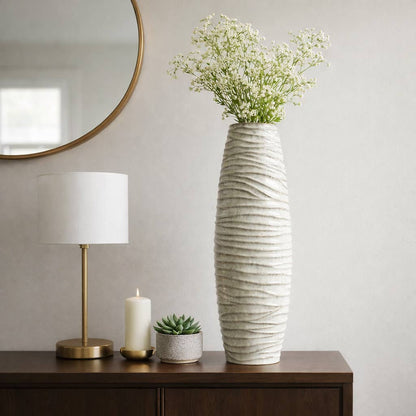 Decorative Vase - Gray Ceramic Ribbed Textured Design, 30 in