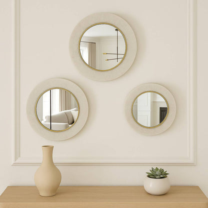 Wall Mirror Set of 3 - White Glass Rounded, 18/14/12 in.