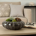 Decorative Bowl - Black Ceramic Round Ribbed, 14 in.