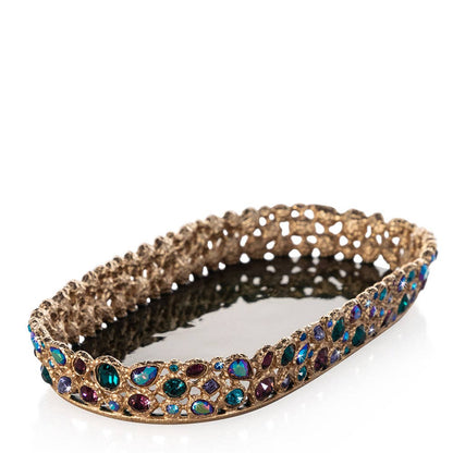 Jay Strongwater Julius Bejeweled Swarovski Crystal Enamel Gold-Finished Decorative Tray, Peacock