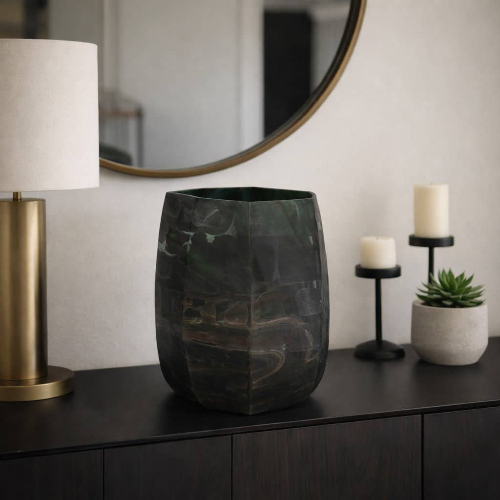 Decorative Vase - Green Glass Round Tall Silhouette, 15 in.