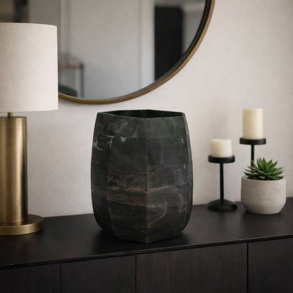 Decorative Vase - Green Glass Round Tall Silhouette, 15 in.