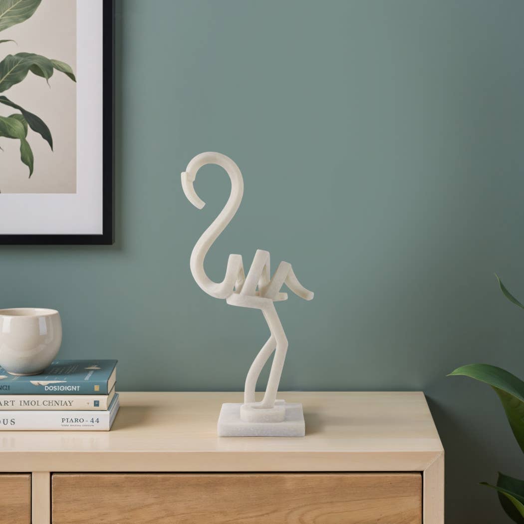 Decorative Object - White Quartz Resin Flamingo, 19 in.