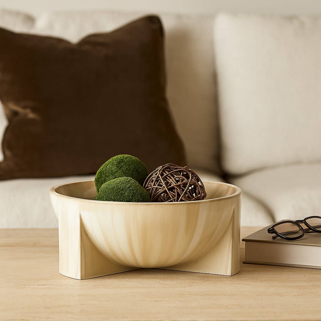Decorative Bowl - Tan/Ivory Ceramic Sculpted Base, 13 in.