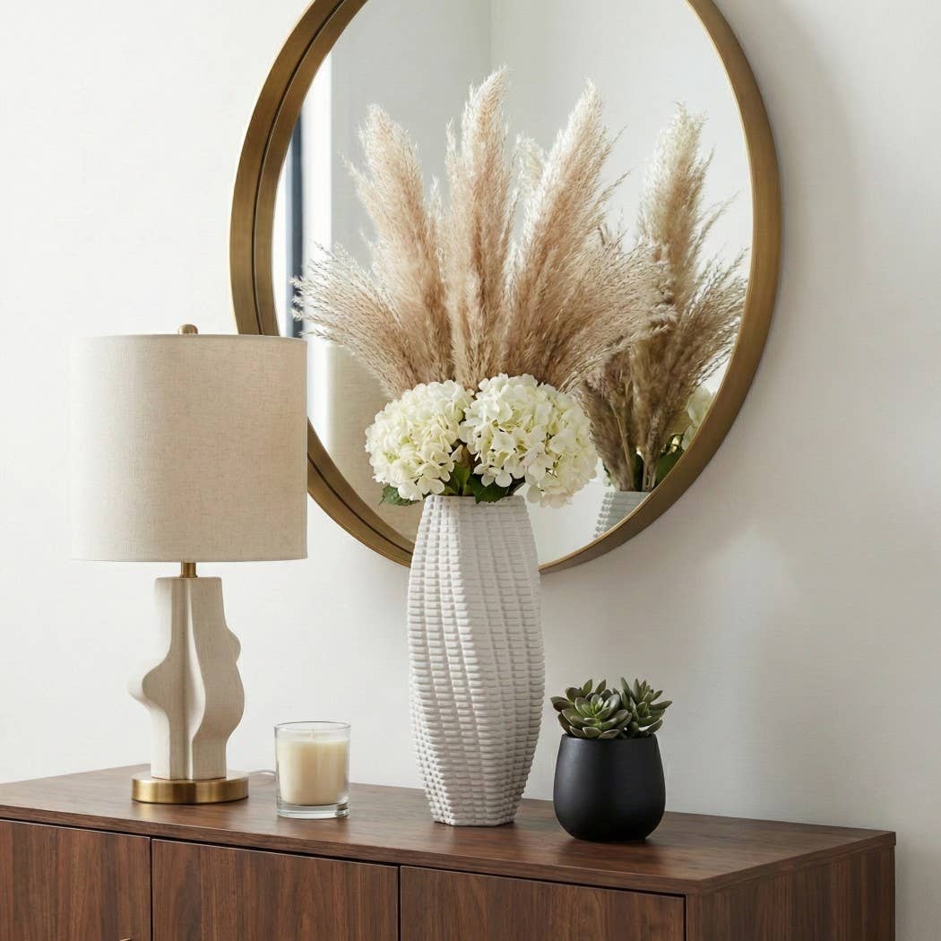 Decorative Vase - White Ceramic 3D Printed Twisted, 16 in.
