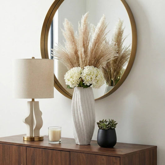 Decorative Vase - White Ceramic 3D Printed Twisted, 16 in.