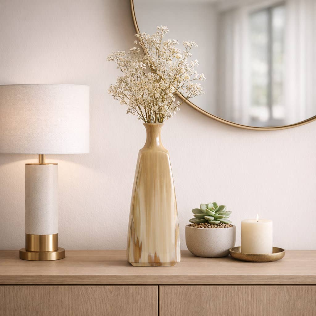 Decorative Vase - Ivory Ceramic Two-Tone Glazed, 16 in.