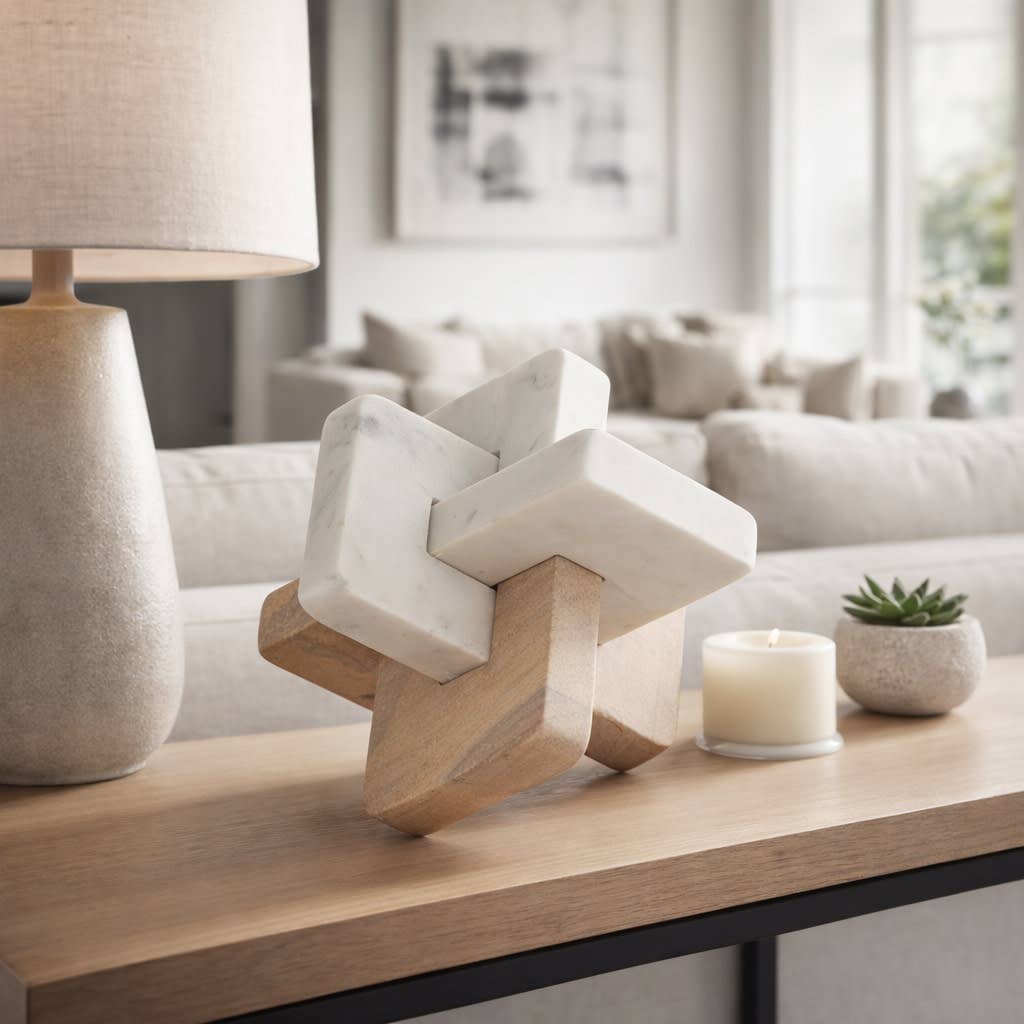 Decorative Sculpture - White/Brown Marble Knots, 9 in.