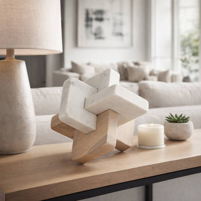 Decorative Sculpture - White/Brown Marble Knots, 9 in.