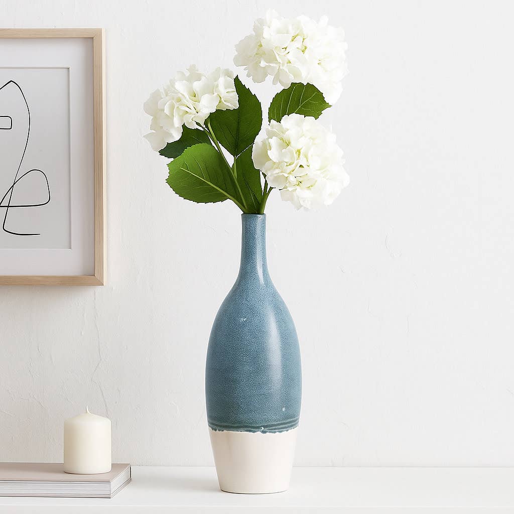 Decorative Vase - Blue Ceramic Sculptural Ombre Tall, 27 in.