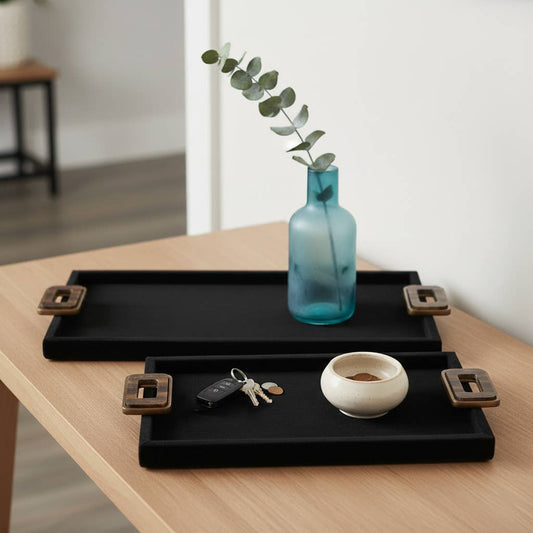 Trays Set of 2 - Black Wood Gemstone Hardware, 16/22 in.