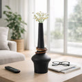 Decorative Vase - Black Metal Wood Bead Rings, 21 in.