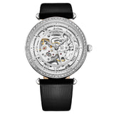 Stuhrling Original Luxe 4022 Women's Automatic Watch, 38mm, Black Leather Strap, Skeleton Dial