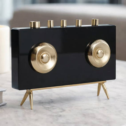Sculpture - Black and Gold Metal Rectangular Radio, 6 in.