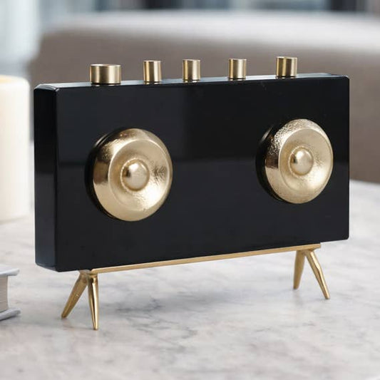 Sculpture - Black and Gold Metal Rectangular Radio, 6 in.