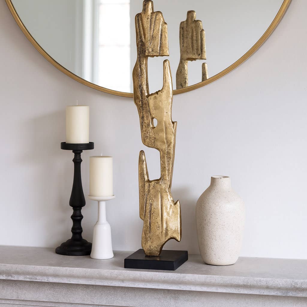 Decorative Object - Gold Metal Wood Post Statue, 26 in.