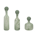 Vases Set of 3 - Green Glass Lidded Bottles, 12/17/19 in.