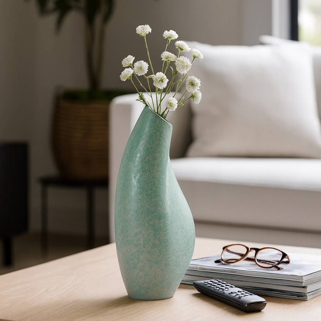 Decorative Vase - Green Ceramic Soft Pattern Finish, 18 in.