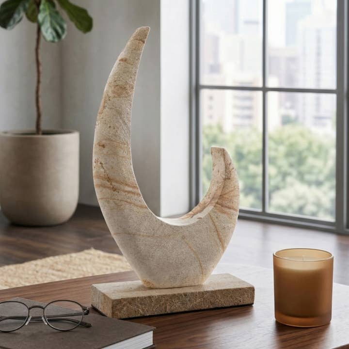 Decorative Object - Ivory Stone Crescent-Shaped, 14 in.