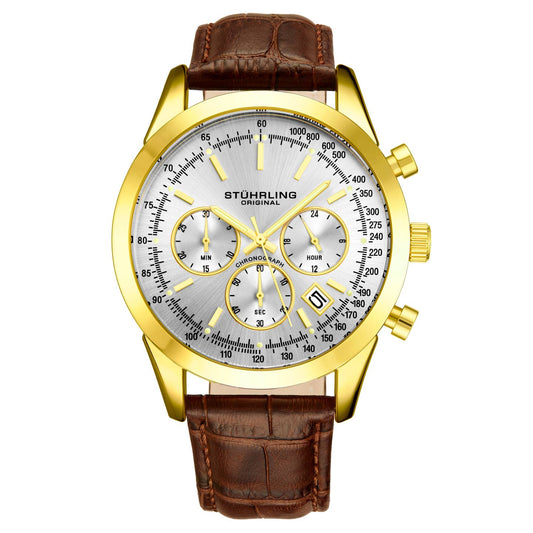 Stuhrling Original Rialto Men's Quartz Chronograph Watch, Gold-Tone Case