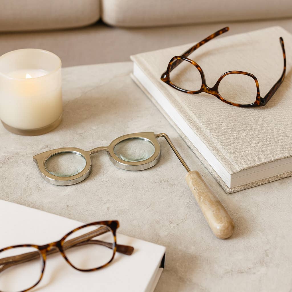 Sculpture - Silver Marble Handle Magnifying Glasses, 8 in.