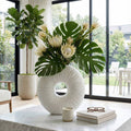 Decorative Vase - White Resin Unique Ribbed Round, 21 in.