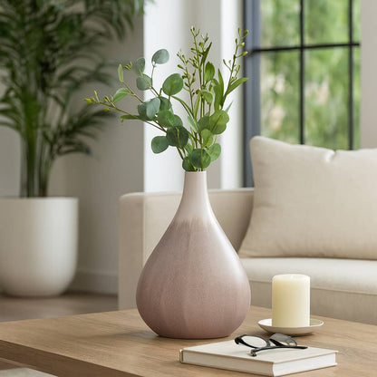 Decorative Vase - Tan Ceramic Sculptural Teardrop, 12 in.
