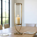 Candle Holder - Gold Metal Glass Cylindrical Pillar, 31 in.