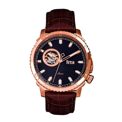Reign Bauer Men's Automatic Semi-Skeleton Leather Watch
