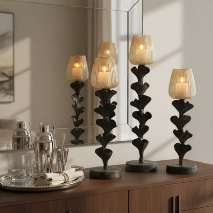 Candle Holders Set of 3 - Gray Glass Yarrow, 17/20/23 in.