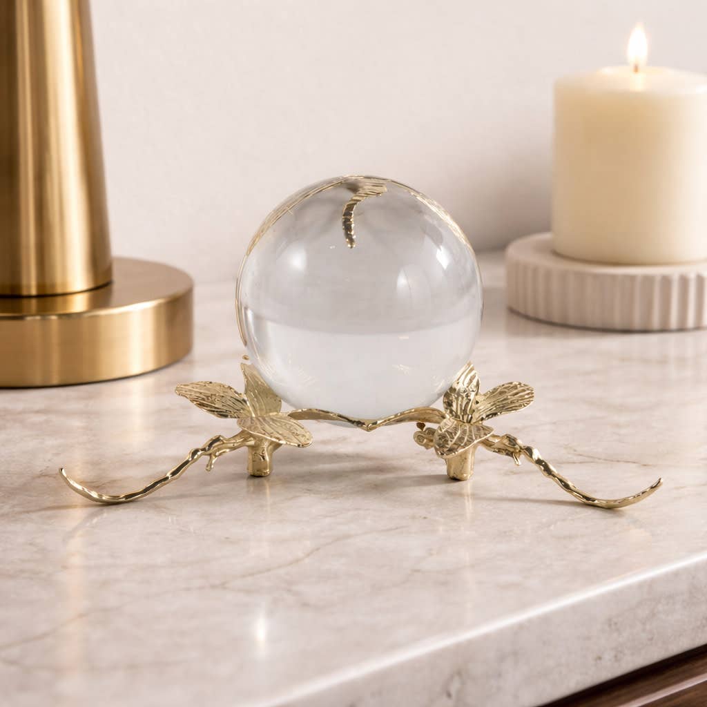Decorative Object - Gold/Clear Crystal Dragonfly Orb, 4 in.