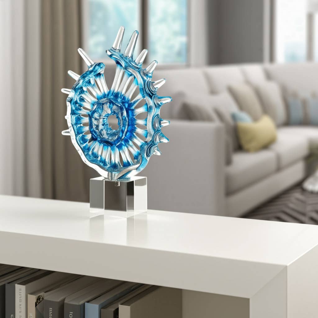 Decorative Object - Blue Resin Abstract Spiral Burst, 15 in.
