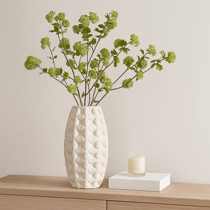 Decorative Vase - Beige Porcelain 3D Printed Design, 15 in.
