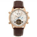 Authentic Heritor Wilhelm Men's Automatic Semi-Skeleton Leather Watch, Brown/Rose Gold
