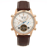 Authentic Heritor Wilhelm Men's Automatic Semi-Skeleton Leather Watch, Brown/Rose Gold