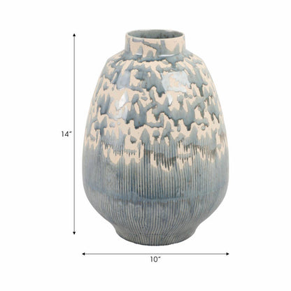 Decorative Vase - Gray/Blue/Ivory Earthenware Rounded Layered Glaze