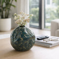 Decorative Vase - Green Ceramic Marbled Textured, 7 in.