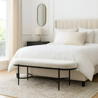 Bench - Cream Velvet Upholstered Metal Base Frame, 48 in.