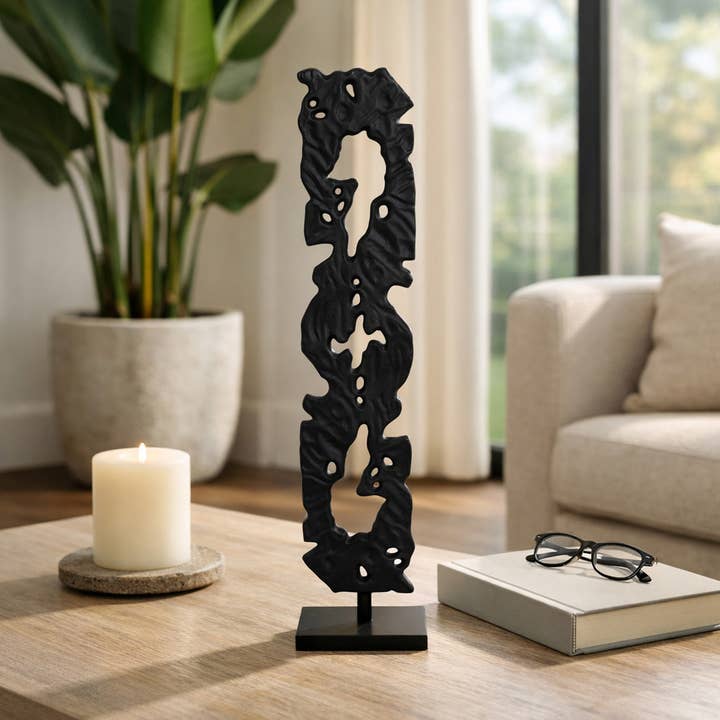 Sculpture - Black Metal Abstract Cutout Design, 33 in.