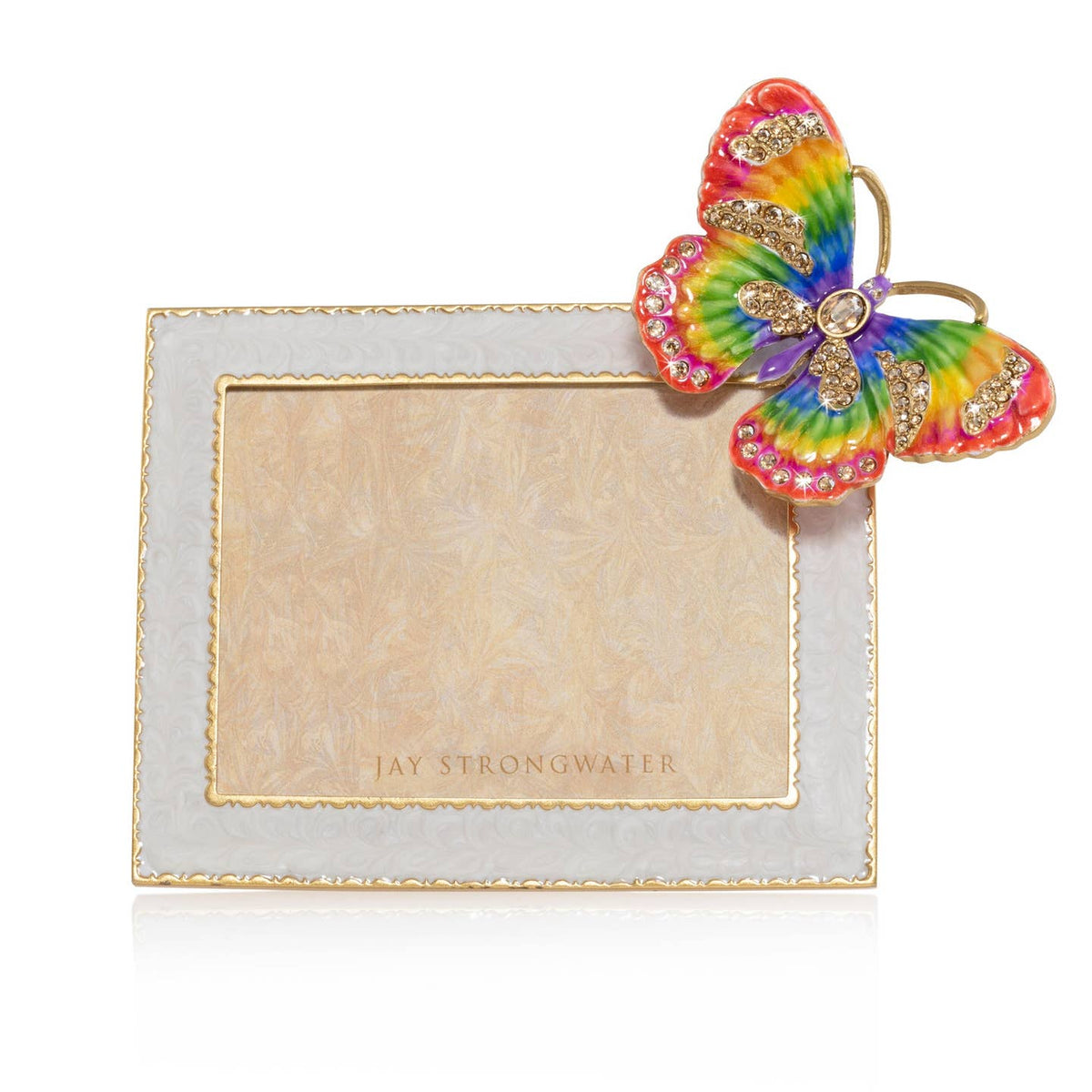 Jay Strongwater Nova Butterfly 3" x 4" Crystal Enamel Picture Frame, Rainbow